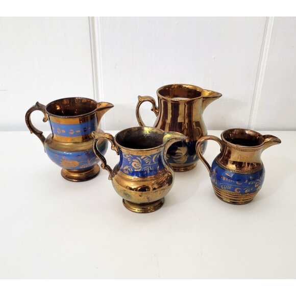 Antique Other - Antique Lusterware Jug Collection Copper Luster Lot of Four